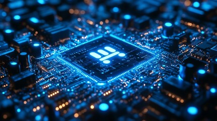 Fototapeta premium Futuristic Circuit Board With Glowing AI Symbol