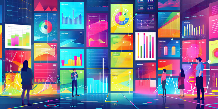 A vibrant concept chart, divided into columns and rows with color-coded cells, illustrating the distribution and comparison of multiple ideas.
