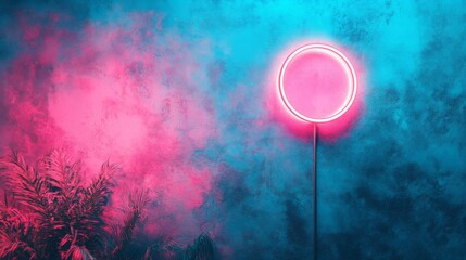 Neon Circle Against Colorful Wall
