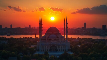 Obraz premium Majestic Sunset Over Mosque