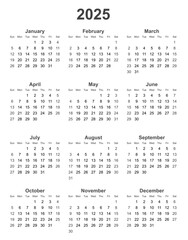 minimal 2025 calendar for print. vector calendar.