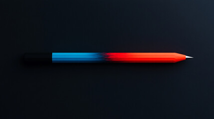 A blue and orange pencil on a black background.