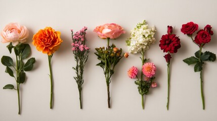 Assorted Colorful Flowers on Beige Background