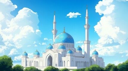 Naklejka premium Majestic Mosque with Blue Domes