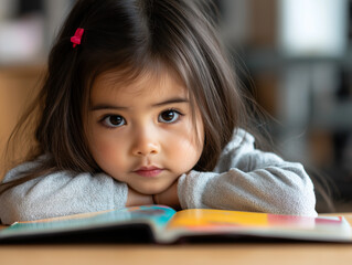 Child reading a colorful book