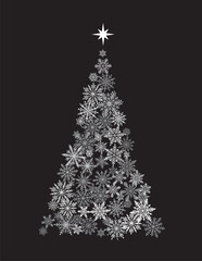 Abstract snowflake elegant Christmas tree design, greeting card clip art illustration, winter holiday festive concept design, isolated