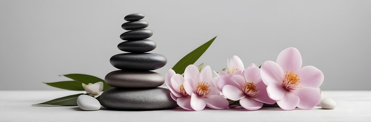 Obraz premium Spa concept with zen basalt stones with flowers