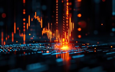 A futuristic digital backdrop featuring glowing data visualizations and vibrant charts, representing technology, analytics, and financial markets.