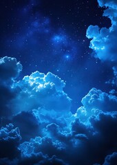 Experience the serene beauty of a star-studded sky framed by luminous clouds, evoking a sense of wonder and tranquility in the vast expanse of the universe.