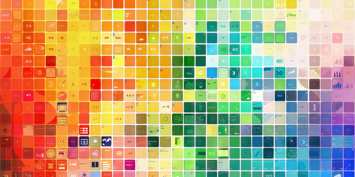 Color-coded Concepts in Data: A grid of small color-coded squares, each representing a different concept in data analysis, inviting the viewer to explore and understand.