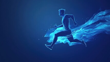 Abstract illustration of a runner with blue energy trail.