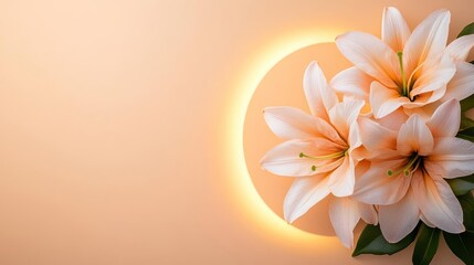Fototapeta premium Warm golden light creating a halo effect around a delicate flower, serene and elegant