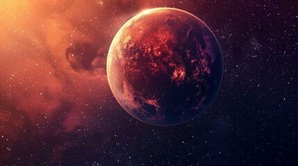 A close-up of a glowing planet disk floating in space, with a soft focus on the background stars, emphasizing the celestial object. The image captures the serene beauty of the universe, with ample cop