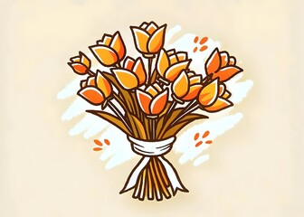 Illustrated Bouquet of Orange Tulips