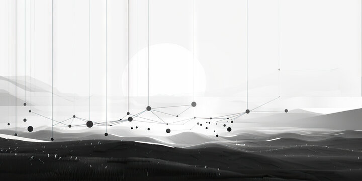 A scatter plot's dots dot the landscape, connecting data points. (Monochrome)