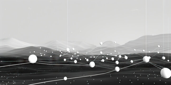 A scatter plot's dots dot the landscape, connecting data points. (Monochrome)