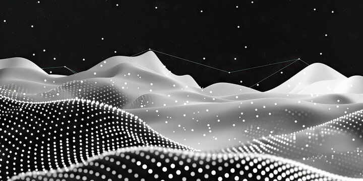 A scatter plot's dots dot the landscape, connecting data points. (Monochrome)