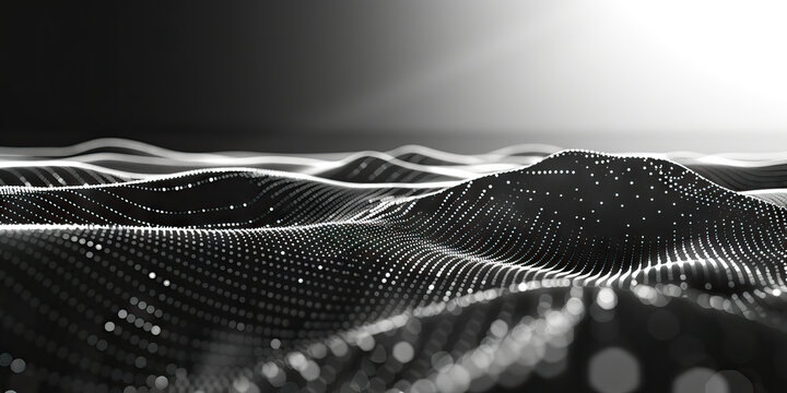 A scatter plot's dots dot the landscape, connecting data points. (Monochrome)
