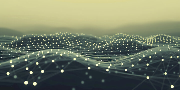A scatter plot's dots dot the landscape, connecting data points. (Monochrome)