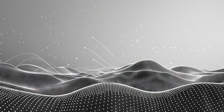 A scatter plot's dots dot the landscape, connecting data points. (Monochrome)