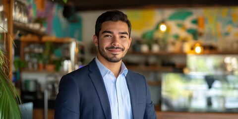 Fototapeta premium Confident Young Professional in a Modern Workspace Setting