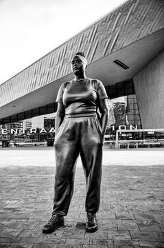 Rotterdam, Netherlands - August 2, 2024: "Moments Contained" 2022-2023 by Thomas J. Price, in front of the Centraal Train Station Rotterdam in the Netherlands
