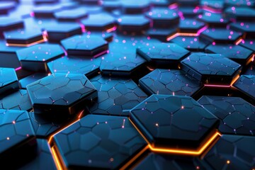 Obraz premium Abstract Hexagon Pattern with Glowing Lines and Dots