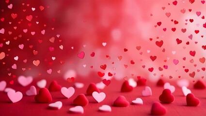 Obraz premium Warm Red and Pink Valentine Themed Background with Delicate Heart Patterns for Romantic Projects.