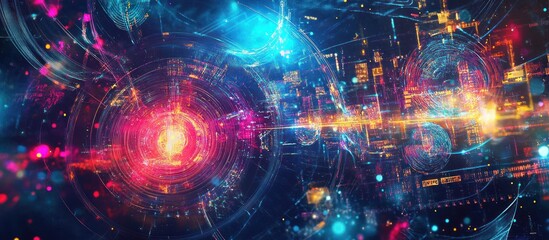 Obraz premium A vibrant digital abstract representation of technology and data flow.