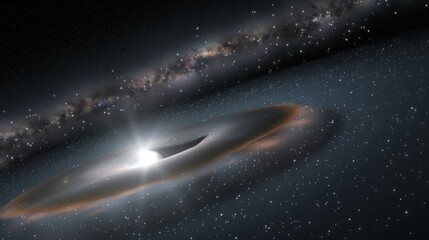 Obraz premium Close-up of glowing planet disk floating in space, serene beauty of the universe with ample copy space for text or design. 
