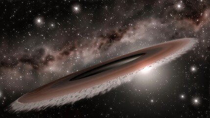 Obraz premium Close-up of glowing planet disk floating in space, serene beauty of the universe with ample copy space for text or design. 