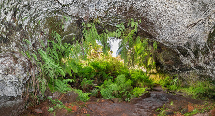 Panoramic view of the entrance of cave Furna de Frei Matias at Pico Island (Azores)