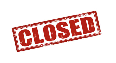 A red "CLOSED" stamp with a grunge effect on a transparent background.