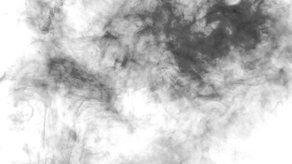 Abstract aromatherapy black smoke isolated white background. Steam Mist Fog and Dust Particles. Modern Dark and Dramatic Storm with gray smoky clouds.