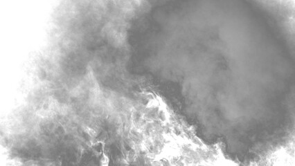 Abstract aromatherapy black smoke isolated white background. Steam Mist Fog and Dust Particles. Modern Dark and Dramatic Storm with gray smoky clouds.