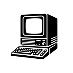 Classic desktop computer vector illustration isolated with monitor and keyboard in retro style for digital nostalgia and vintage tech themes
