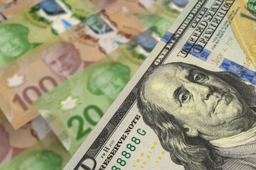 US Dollar and Canadian Dollar Banknotes. Cash. Financial Concept.