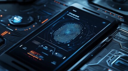 Futuristic Fingerprint Scanner on Smartphone: Digital Security Concept