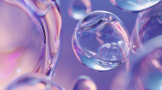 Abstract close-up of iridescent bubbles with a purple background.