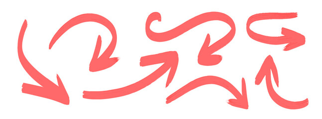 Set of hand drawn Red grunge Arrows. Vector illustration