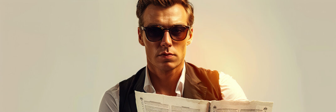 Charming Caucasian Actor with Script and Sunglasses