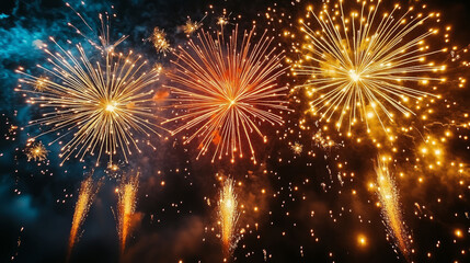 Fototapeta premium Fireworks display background at night