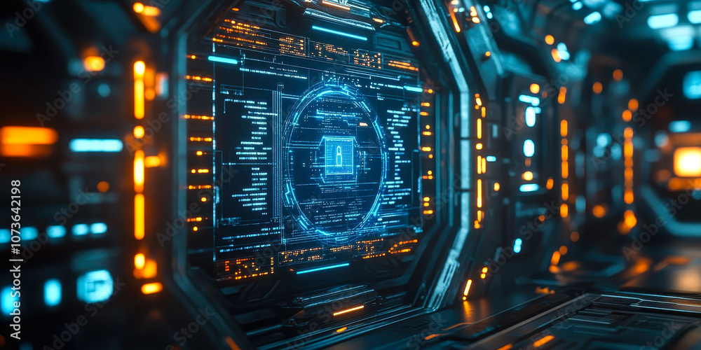 Poster futuristic digital interface with advanced network security protocols and cyber protection