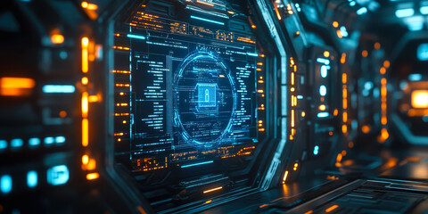 Fototapeta premium Futuristic Digital Interface with Advanced Network Security Protocols and Cyber Protection