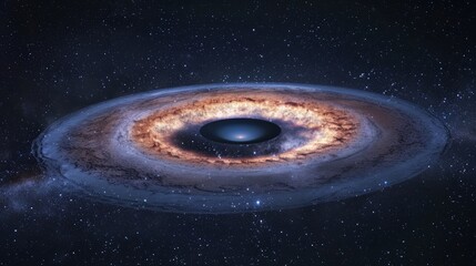 Obraz premium Close-up of glowing planet disk floating in space, serene beauty of the universe with ample copy space for text or design. 