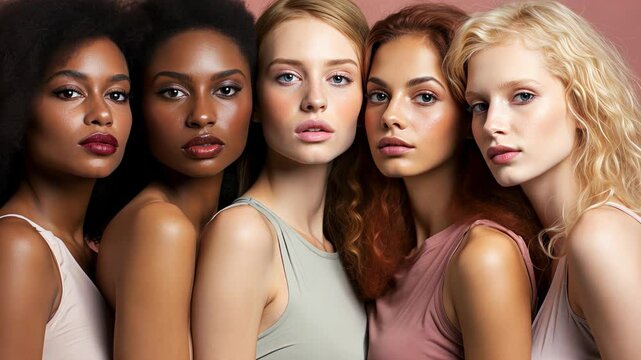 A group of diverse women smiling and laughing together, showcasing beauty and unity. 