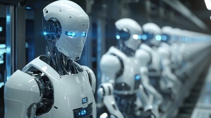 Fototapeta premium AI revolutionizing supply chain logistics, automated warehouse with robotic systems