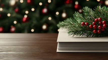 Fototapeta premium Christmas Photo Album Holly Berries Festive Book Winter Season
