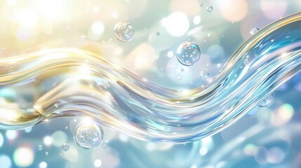 swirling liquid with bubbles floating in a dynamic background glowing softly with light reflections