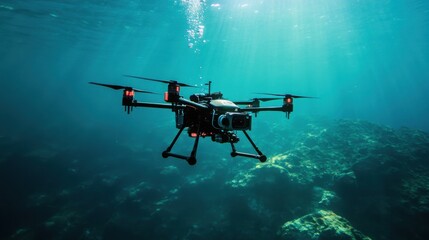 Fototapeta premium AI-powered drone exploring a deep-sea environment, mapping underwater ecosystems